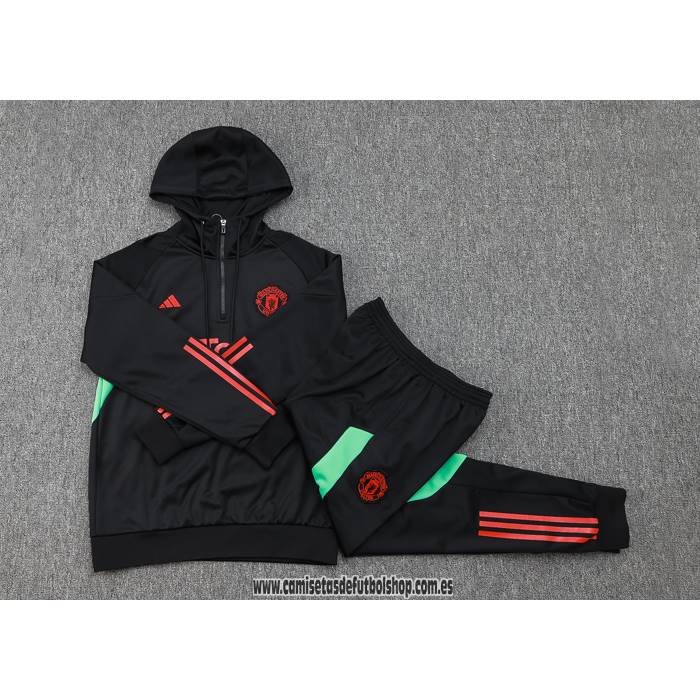 Chandal de Sudadera del Manchester United Nino 23-24 Negro y Rojo